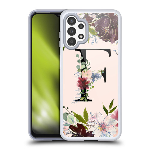 Nature Magick Rose Gold Flowers Monogram 1 Letter F Soft Gel Case for Samsung Galaxy A13 (2022)