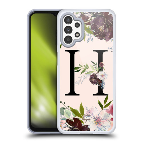 Nature Magick Rose Gold Flowers Monogram 1 Letter H Soft Gel Case for Samsung Galaxy A13 (2022)