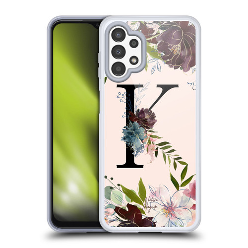 Nature Magick Rose Gold Flowers Monogram 1 Letter K Soft Gel Case for Samsung Galaxy A13 (2022)