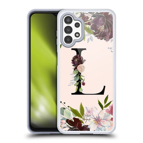 Nature Magick Rose Gold Flowers Monogram 1 Letter L Soft Gel Case for Samsung Galaxy A13 (2022)