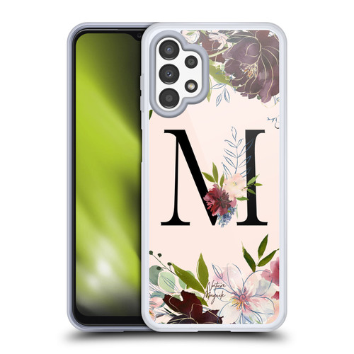 Nature Magick Rose Gold Flowers Monogram 1 Letter M Soft Gel Case for Samsung Galaxy A13 (2022)