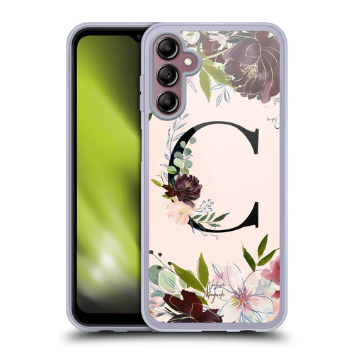 Nature Magick Rose Gold Flowers Monogram 1 Letter C Soft Gel Case for Samsung Galaxy A14 5G