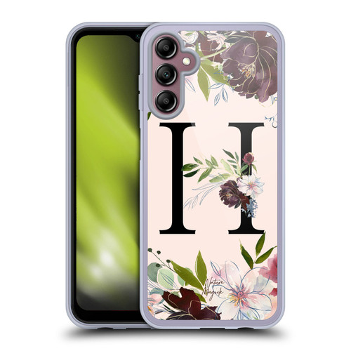 Nature Magick Rose Gold Flowers Monogram 1 Letter H Soft Gel Case for Samsung Galaxy A14 5G