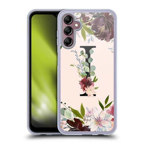 Nature Magick Rose Gold Flowers Monogram 1 Letter I Soft Gel Case for Samsung Galaxy A14 5G