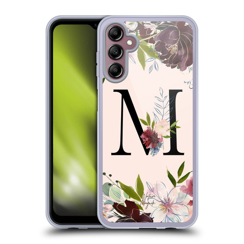 Nature Magick Rose Gold Flowers Monogram 1 Letter M Soft Gel Case for Samsung Galaxy A14 5G