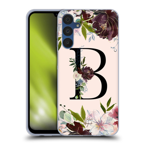 Nature Magick Rose Gold Flowers Monogram 1 Letter B Soft Gel Case for Samsung Galaxy A15 & MagSafe