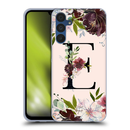 Nature Magick Rose Gold Flowers Monogram 1 Letter E Soft Gel Case for Samsung Galaxy A15 & MagSafe