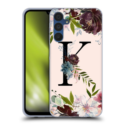 Nature Magick Rose Gold Flowers Monogram 1 Letter K Soft Gel Case for Samsung Galaxy A15 & MagSafe