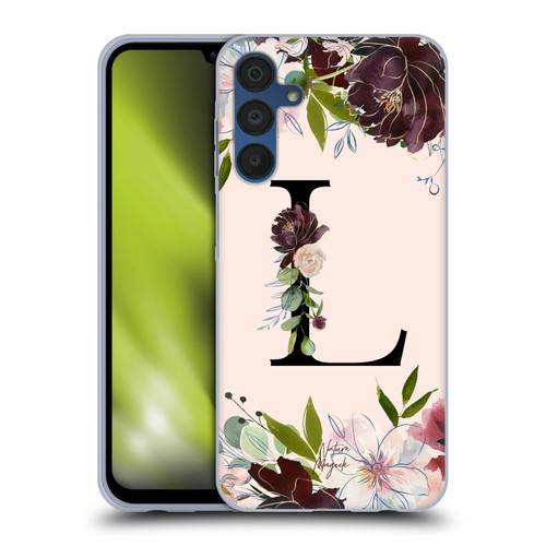 Nature Magick Rose Gold Flowers Monogram 1 Letter L Soft Gel Case for Samsung Galaxy A15 & MagSafe