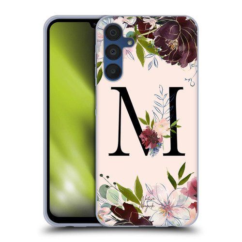 Nature Magick Rose Gold Flowers Monogram 1 Letter M Soft Gel Case for Samsung Galaxy A15 & MagSafe