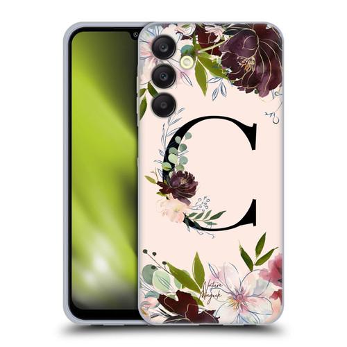 Nature Magick Rose Gold Flowers Monogram 1 Letter C Soft Gel Case for Samsung Galaxy A25 5G
