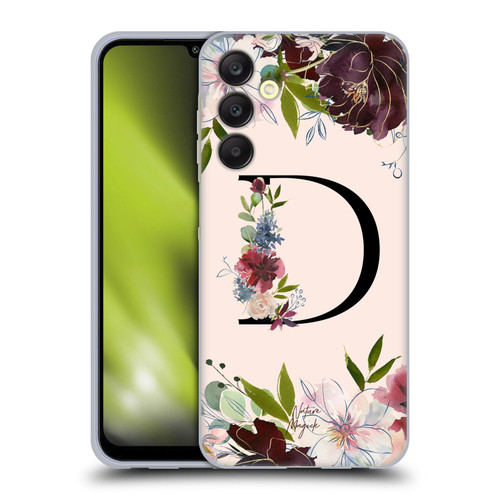 Nature Magick Rose Gold Flowers Monogram 1 Letter D Soft Gel Case for Samsung Galaxy A25 5G