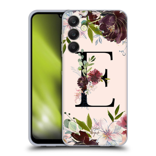 Nature Magick Rose Gold Flowers Monogram 1 Letter E Soft Gel Case for Samsung Galaxy A25 5G