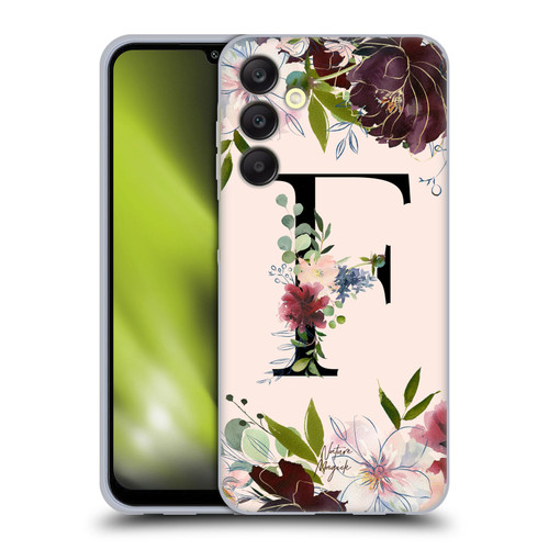 Nature Magick Rose Gold Flowers Monogram 1 Letter F Soft Gel Case for Samsung Galaxy A25 5G