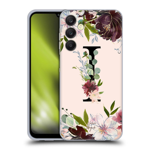 Nature Magick Rose Gold Flowers Monogram 1 Letter I Soft Gel Case for Samsung Galaxy A25 5G