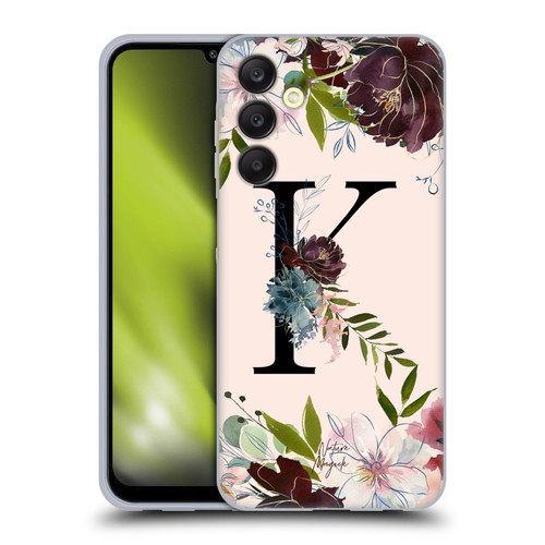 Nature Magick Rose Gold Flowers Monogram 1 Letter K Soft Gel Case for Samsung Galaxy A25 5G