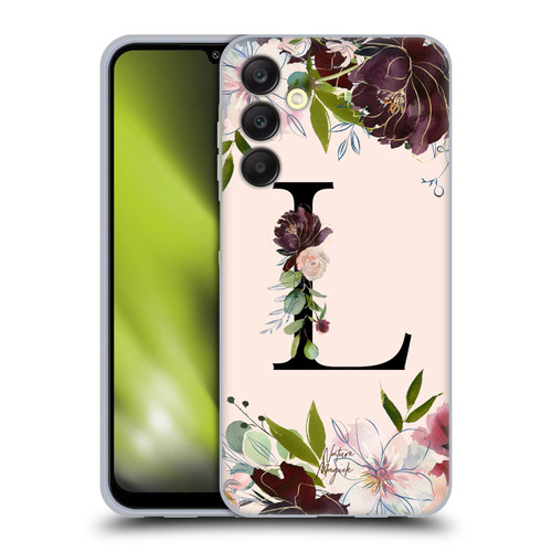 Nature Magick Rose Gold Flowers Monogram 1 Letter L Soft Gel Case for Samsung Galaxy A25 5G