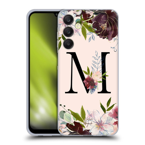Nature Magick Rose Gold Flowers Monogram 1 Letter M Soft Gel Case for Samsung Galaxy A25 5G