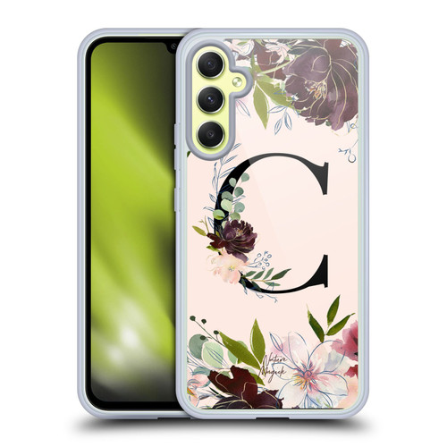 Nature Magick Rose Gold Flowers Monogram 1 Letter C Soft Gel Case for Samsung Galaxy A34 5G