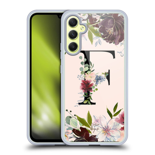 Nature Magick Rose Gold Flowers Monogram 1 Letter F Soft Gel Case for Samsung Galaxy A34 5G