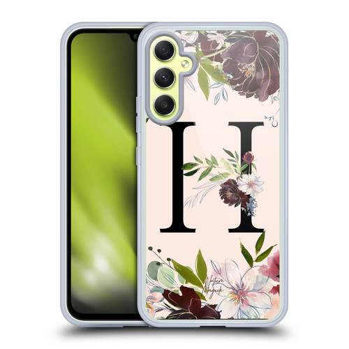 Nature Magick Rose Gold Flowers Monogram 1 Letter H Soft Gel Case for Samsung Galaxy A34 5G