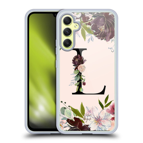 Nature Magick Rose Gold Flowers Monogram 1 Letter L Soft Gel Case for Samsung Galaxy A34 5G