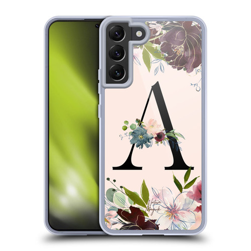 Nature Magick Rose Gold Flowers Monogram 1 Letter A Soft Gel Case for Samsung Galaxy S22+ 5G & MagSafe