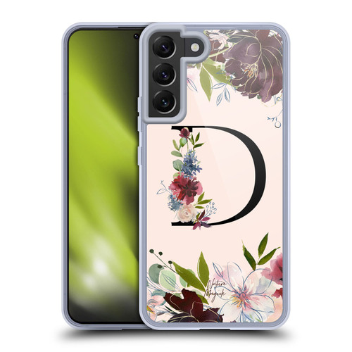 Nature Magick Rose Gold Flowers Monogram 1 Letter D Soft Gel Case for Samsung Galaxy S22+ 5G & MagSafe