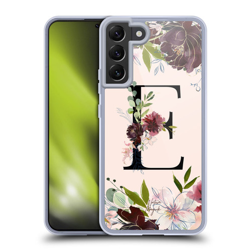 Nature Magick Rose Gold Flowers Monogram 1 Letter E Soft Gel Case for Samsung Galaxy S22+ 5G & MagSafe