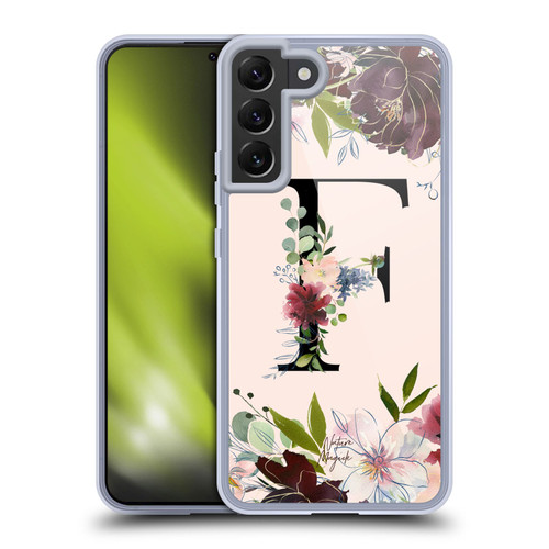 Nature Magick Rose Gold Flowers Monogram 1 Letter F Soft Gel Case for Samsung Galaxy S22+ 5G & MagSafe