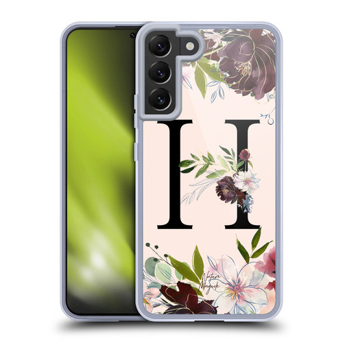 Nature Magick Rose Gold Flowers Monogram 1 Letter H Soft Gel Case for Samsung Galaxy S22+ 5G & MagSafe