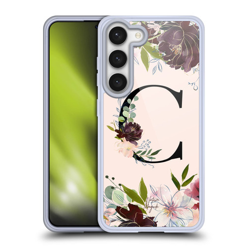 Nature Magick Rose Gold Flowers Monogram 1 Letter C Soft Gel Case for Samsung Galaxy S23 5G & MagSafe