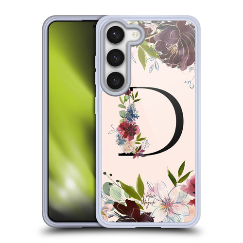 Nature Magick Rose Gold Flowers Monogram 1 Letter D Soft Gel Case for Samsung Galaxy S23 5G & MagSafe