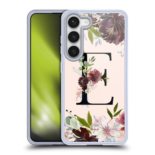 Nature Magick Rose Gold Flowers Monogram 1 Letter E Soft Gel Case for Samsung Galaxy S23 5G & MagSafe