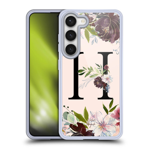 Nature Magick Rose Gold Flowers Monogram 1 Letter H Soft Gel Case for Samsung Galaxy S23 5G & MagSafe
