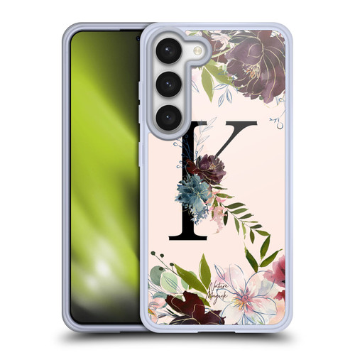 Nature Magick Rose Gold Flowers Monogram 1 Letter K Soft Gel Case for Samsung Galaxy S23 5G & MagSafe