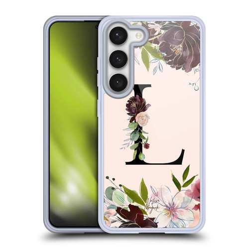 Nature Magick Rose Gold Flowers Monogram 1 Letter L Soft Gel Case for Samsung Galaxy S23 5G & MagSafe
