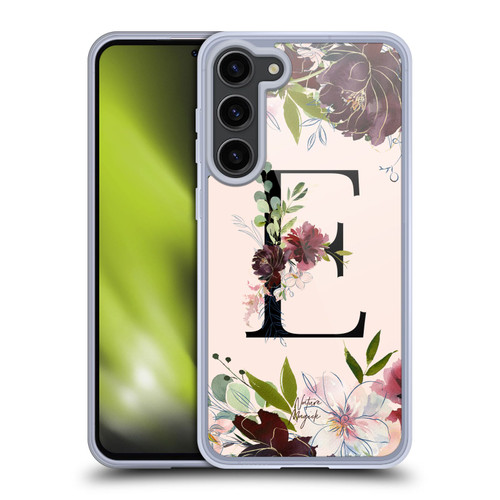 Nature Magick Rose Gold Flowers Monogram 1 Letter E Soft Gel Case for Samsung Galaxy S23+ 5G & MagSafe