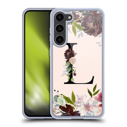 Nature Magick Rose Gold Flowers Monogram 1 Letter L Soft Gel Case for Samsung Galaxy S23+ 5G & MagSafe