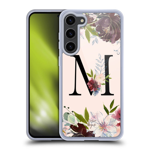 Nature Magick Rose Gold Flowers Monogram 1 Letter M Soft Gel Case for Samsung Galaxy S23+ 5G & MagSafe