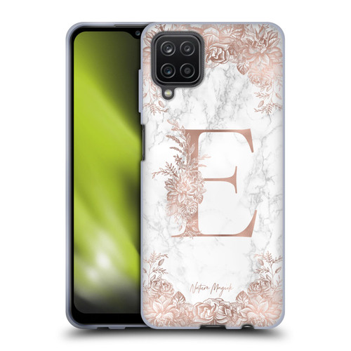 Nature Magick Rose Gold Marble Monogram Letter E Soft Gel Case for Samsung Galaxy A12 (2020)