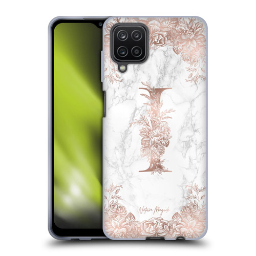 Nature Magick Rose Gold Marble Monogram Letter I Soft Gel Case for Samsung Galaxy A12 (2020)