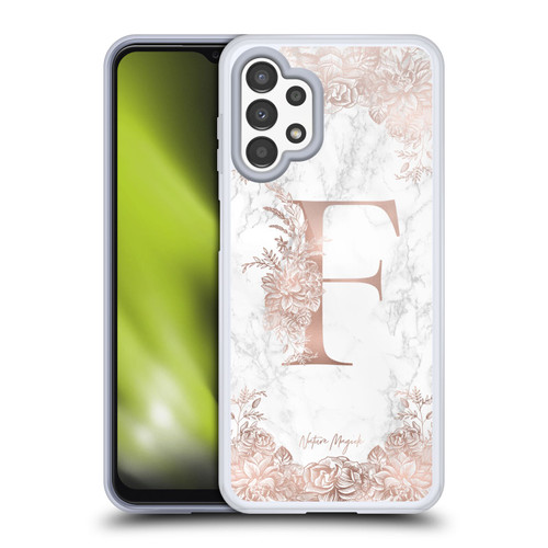 Nature Magick Rose Gold Marble Monogram Letter F Soft Gel Case for Samsung Galaxy A13 (2022)