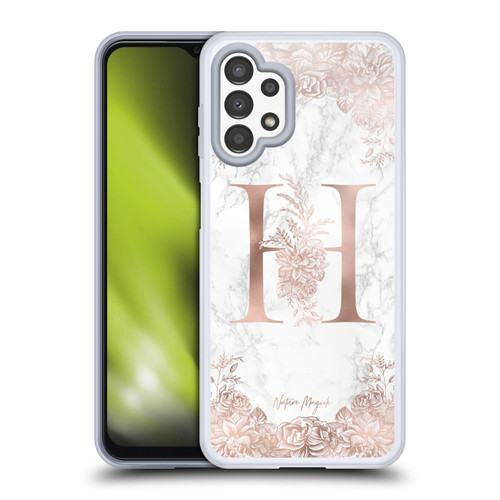 Nature Magick Rose Gold Marble Monogram Letter H Soft Gel Case for Samsung Galaxy A13 (2022)