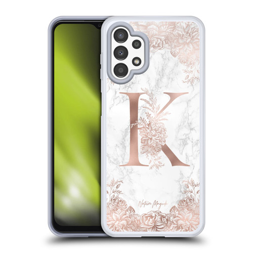 Nature Magick Rose Gold Marble Monogram Letter K Soft Gel Case for Samsung Galaxy A13 (2022)