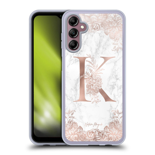 Nature Magick Rose Gold Marble Monogram Letter K Soft Gel Case for Samsung Galaxy A14 5G