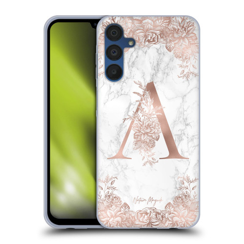 Nature Magick Rose Gold Marble Monogram Letter A Soft Gel Case for Samsung Galaxy A15 & MagSafe