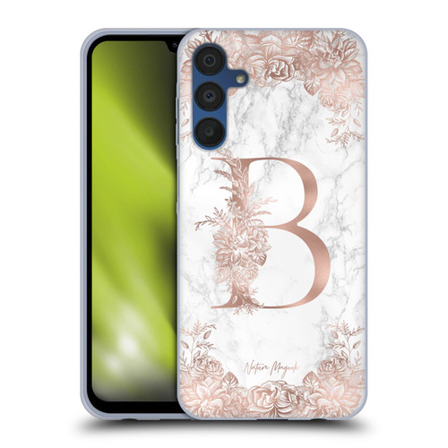 Nature Magick Rose Gold Marble Monogram Letter B Soft Gel Case for Samsung Galaxy A15 & MagSafe
