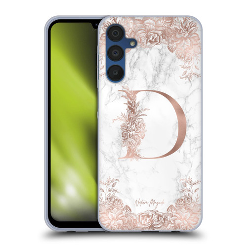 Nature Magick Rose Gold Marble Monogram Letter D Soft Gel Case for Samsung Galaxy A15 & MagSafe