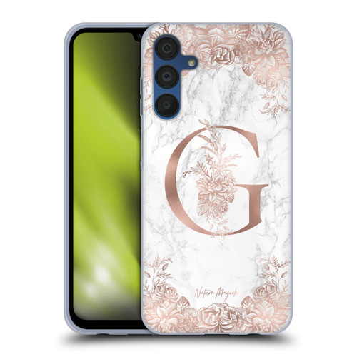 Nature Magick Rose Gold Marble Monogram Letter G Soft Gel Case for Samsung Galaxy A15 & MagSafe